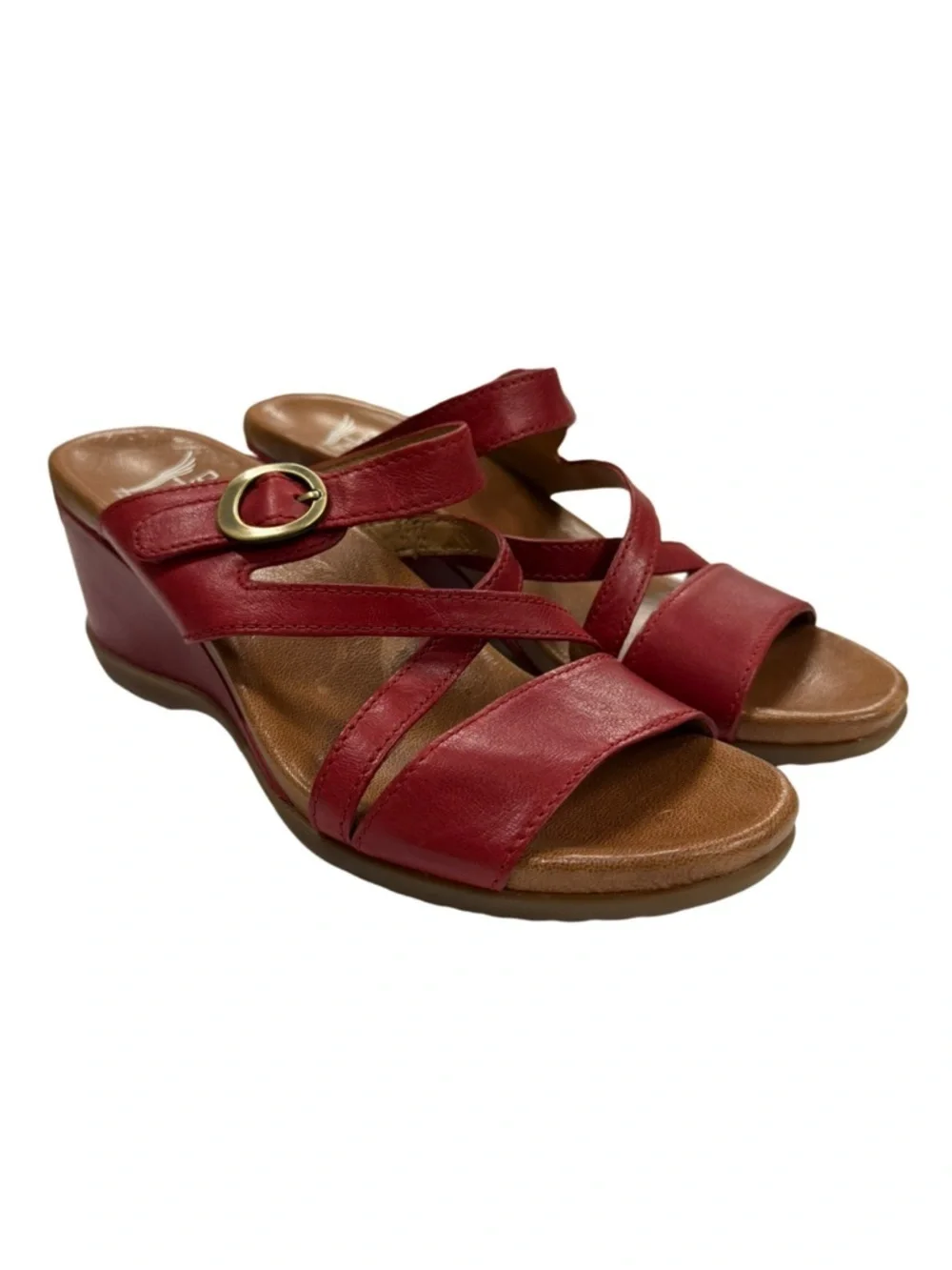 Dansko Ana Strappy Wedge Sandals Red Leather Size 38 (US 7.5-8)
